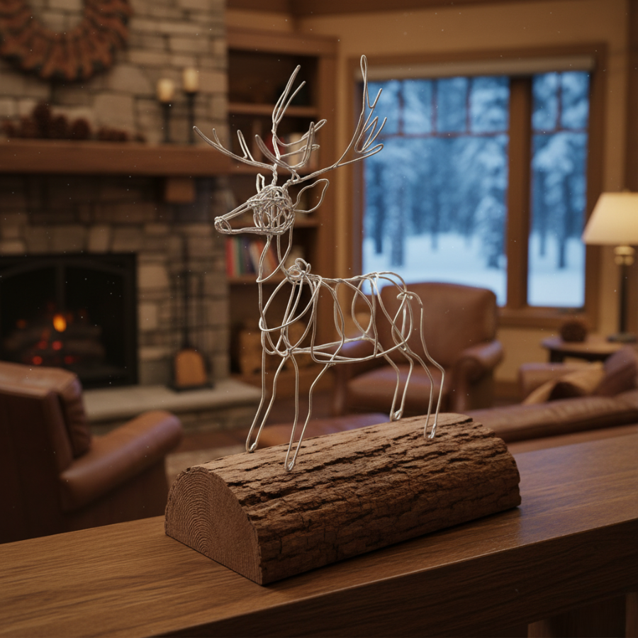 Rustic Wire Reindeer Sculpture