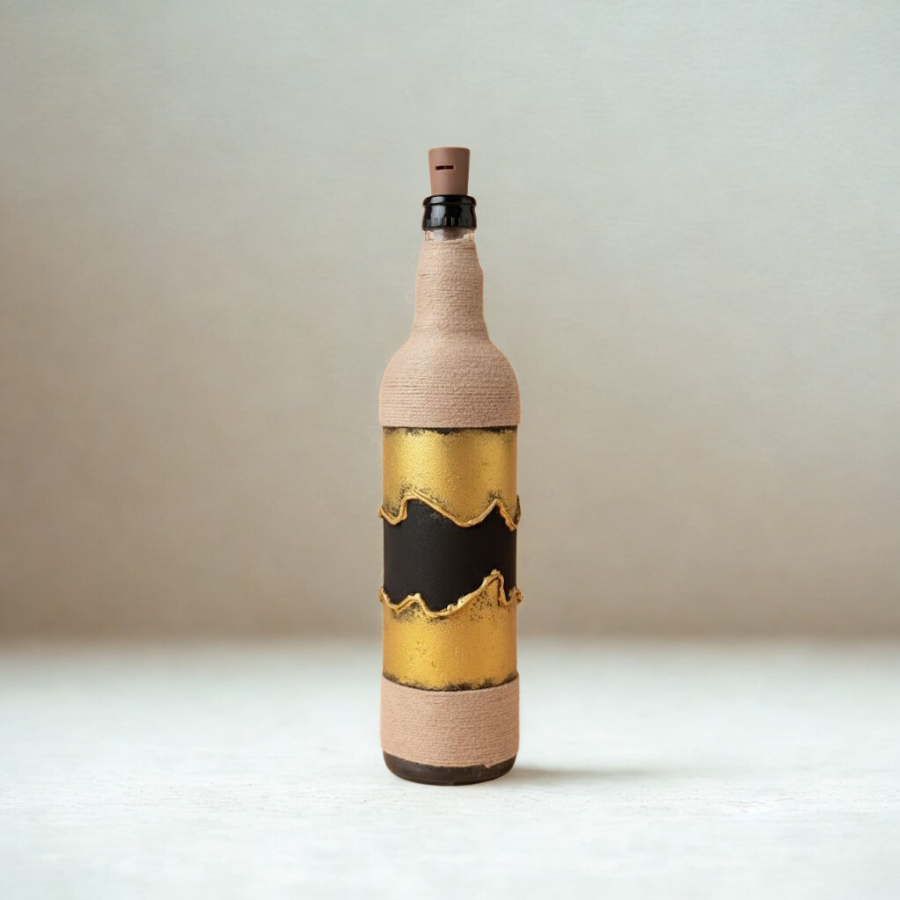 Handcrafted Golden & Black Decorative Bottle – Artistic Home Décor Piece