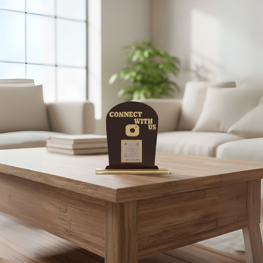 Premium Wooden Social Media QR Stand